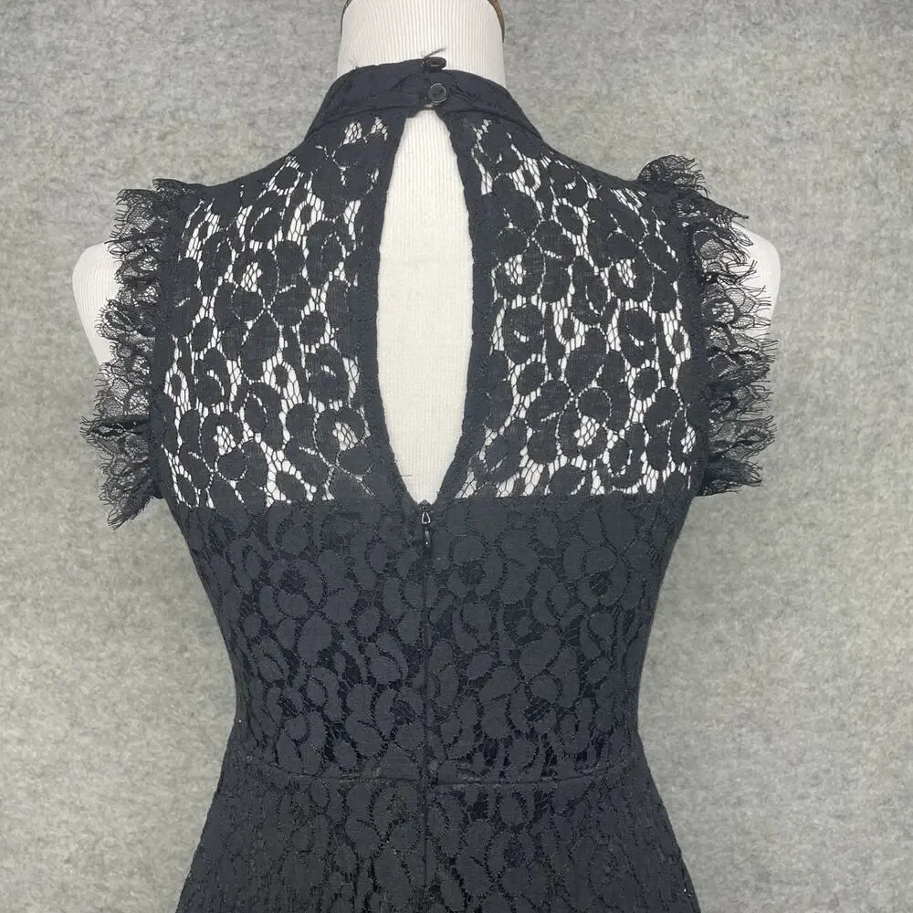 Altar'd State Jaenie Dress SM Sleeveless Mock-Neck Black Floral Lace Embroidered - Picture 10 of 13